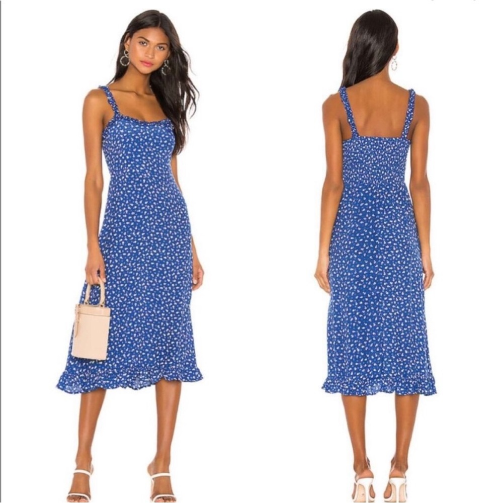 Faithfull The Brand Noemie Blue Floral Monette Ruffle Straps Midi Dress Medium 6
